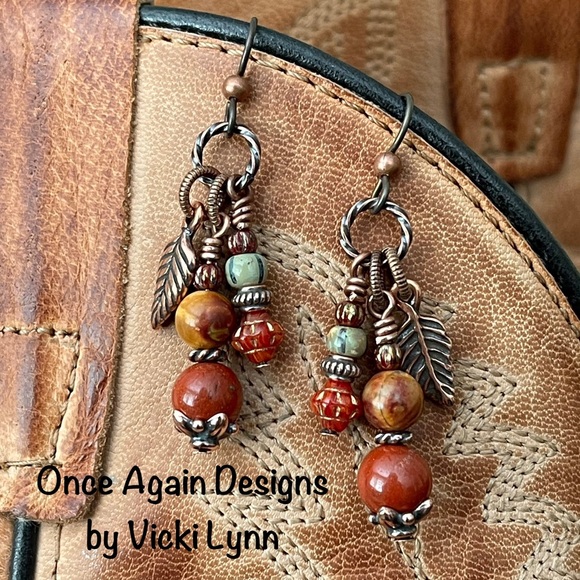 ARTISAN Necklace Jasper Mix on Chocolate Long Crocheted Wrap and Earrings Set - Picture 5 of 15